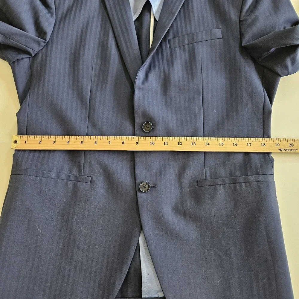 Zara Man Blazer Men US 40 Blue Stripe Wool Blend Lined Single Breasted 2B Vented